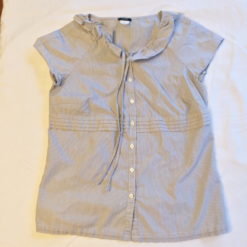 J Crew Navy White Striped Blouse Size 0